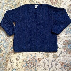LL Bean women’s 100% Navy Wool Pullover Sweater, size S (4-6) knit in Ireland